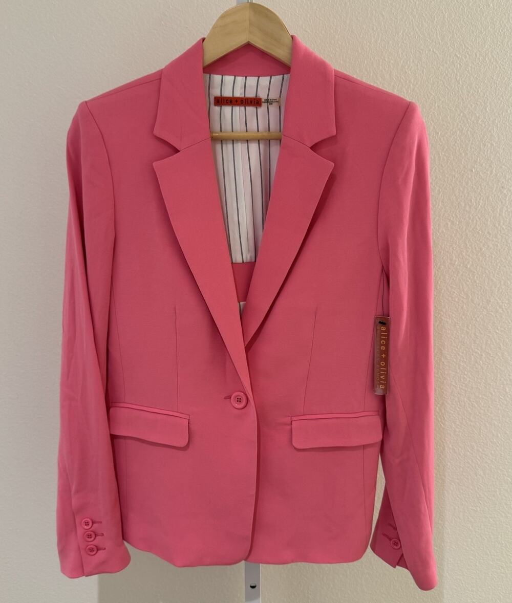 Alice + Olivia Neon Hot Pink Blazer Notch Collar Lined Button Closure Size M